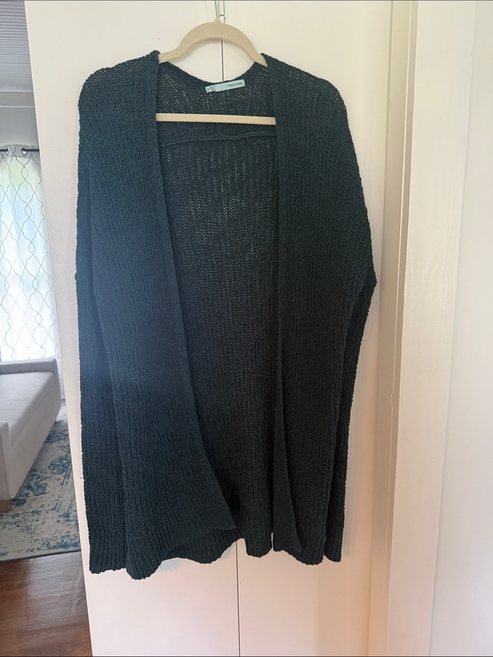 Maurices Open-Front Dark Green Knit Cardigan